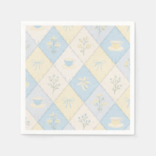 Serviette En Papier Thème patchwork bleu et jaune pour Baby Shower mig