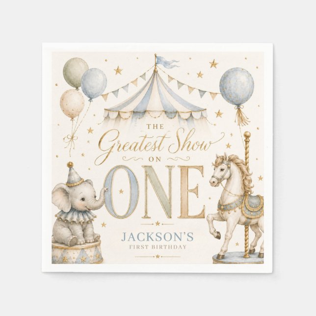 Serviette En Papier Thème rétro de carnaval garçon 1er anniversaire  (Devant)