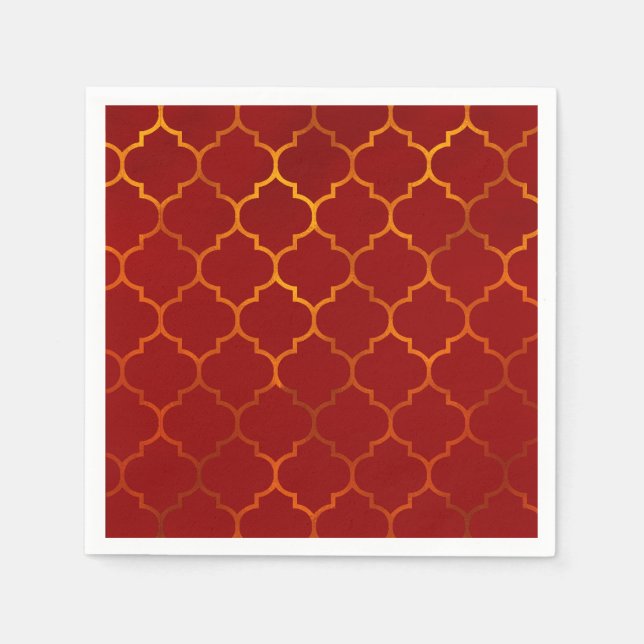Serviette En Papier Thème royal indien arabe marocain rouge feu doré (Devant)