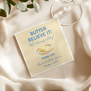 Serviette En Papier Thème rustique jaune beurre et bleu pour Baby Show