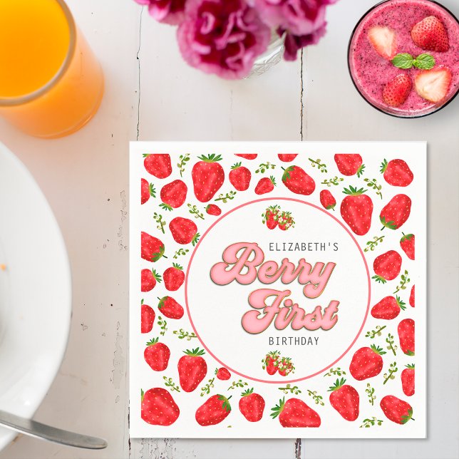 Serviette En Papier Thème Simple Fraise 1er Anniversaire Baie Premier (Créateur téléchargé)