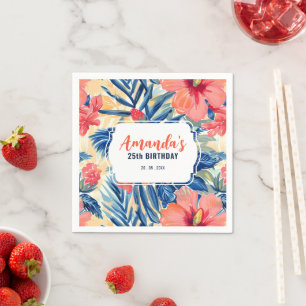 Serviette En Papier Thème tropical d'anniversaire Motif floral à fleur