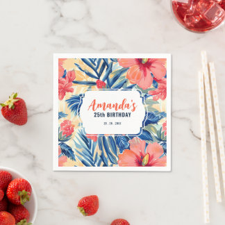 Serviette En Papier Thème tropical d'anniversaire Motif floral à fleur