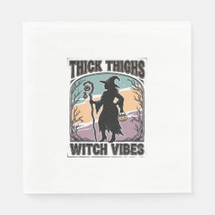 Serviette En Papier Thick Thighs Witch Vibes Vintage Halloween Tee_1