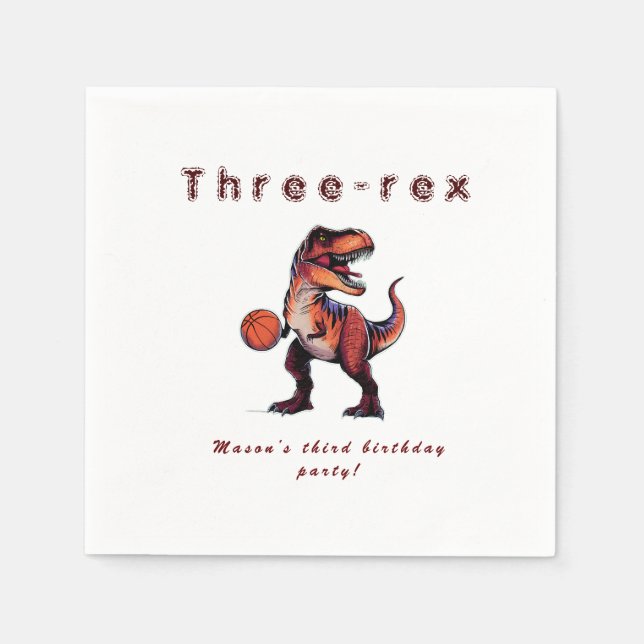 Serviette En Papier Three-Rex basketball Dino birthday   (Devant)