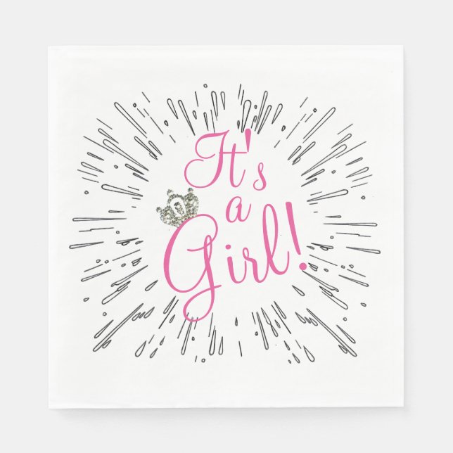 Serviette En Papier Tiara "C’est une fille !" Baby shower (Devant)