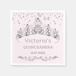 Serviette En Papier Tiara d'argent, pois de polka confetti Quinceanera