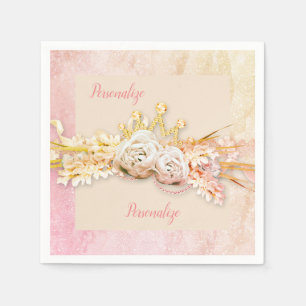 Serviette En Papier Tiara diamant rose et dentelle rose serviette