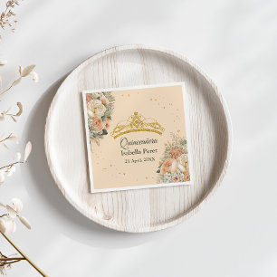 Serviette En Papier Tiara d'or et Peach Fuzz Quinceanera florale