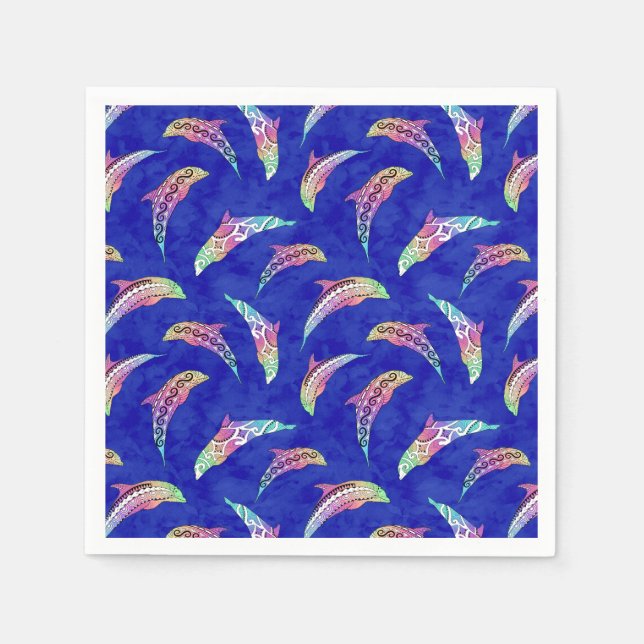 Serviette En Papier Tie Dye Animaux marins Dolphins Marlins (Devant)