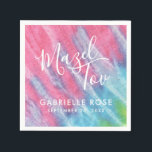 Serviette En Papier Tie Dye Bat mitzvah Pink Mazel Tov Personnalisé<br><div class="desc">Serviettes de Bat mitzvah personnalisées Tie Dye "Mazel Tov" au design rose, bleu turquoise et violet avec un thème hippie chic pour votre déjeuner ou la réception pour une soirée mitzvah à thème rétro funky. Notre design moderne est une nouvelle touche sur cravate-teinture rétro avec une texture subtile de t-shirt....</div>