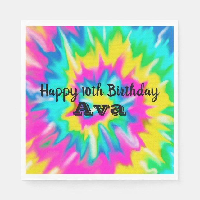 Serviette En Papier Tie Dye Fête d'anniversaire (Devant)