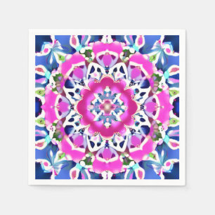 Serviette En Papier Tie Dye Mandala Motif Denim bleu et rose