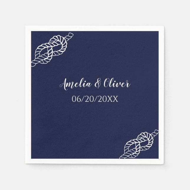 Serviette En Papier Tied The Knot Nautical Rope White & Navy Wedding (Devant)