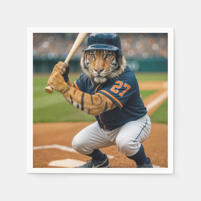 Serviette En Papier Tiger Baseball Player #27 Up To Bat (Devant)