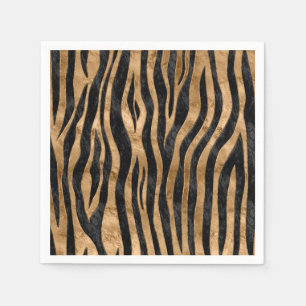 Serviette En Papier Tiger Faux Fur Texture ormeau noir et or