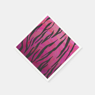Serviette En Papier Tiger noir et rose chaud