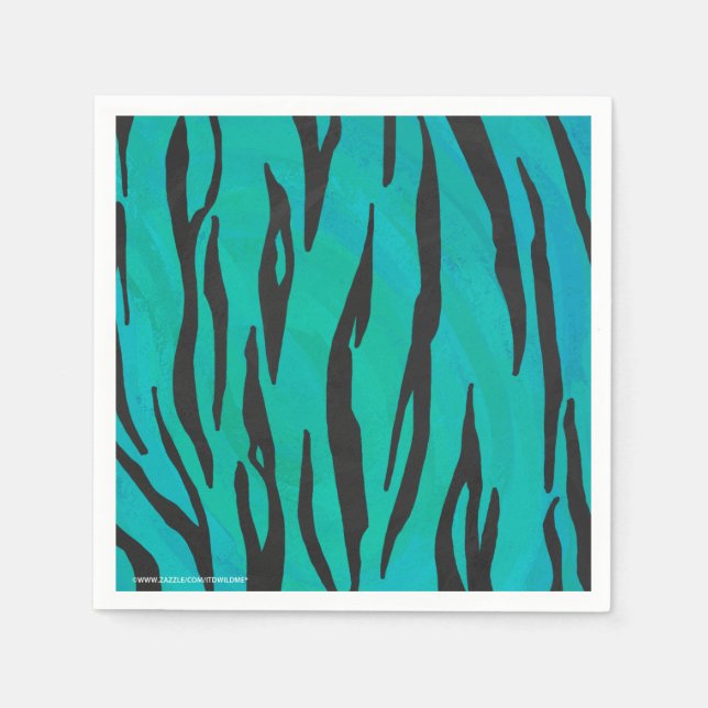 Serviette En Papier Tiger noir et Turquoise (Devant)