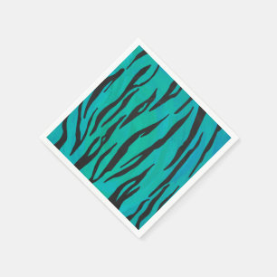 Serviette En Papier Tiger noir et Turquoise