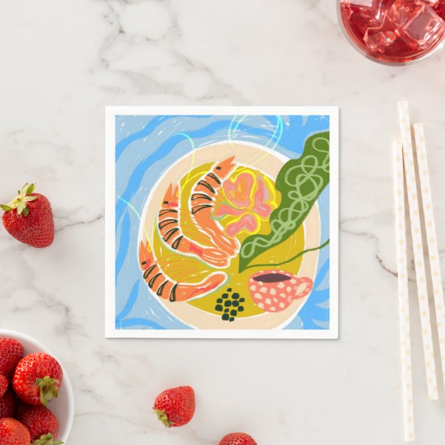 Serviette En Papier Tiger Prawns | Plateau d'alimentation de la mer de (En situation)