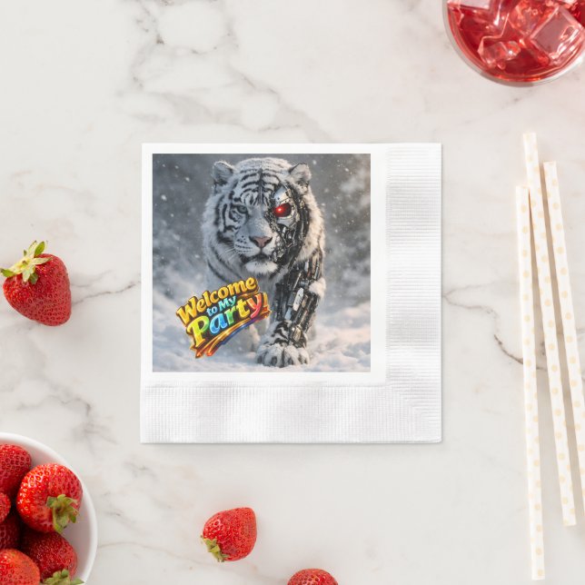 Serviette En Papier Tiger tech themed birthday party napkins (En situation)