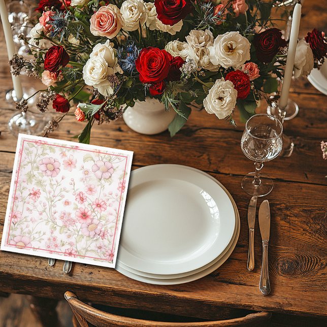 Serviette En Papier Tiges de fleurs roses  (Créateur téléchargé)