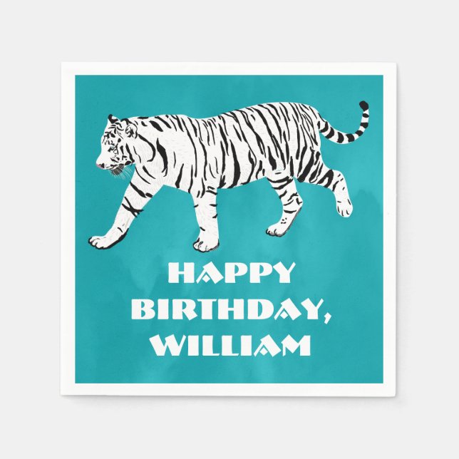 Serviette En Papier Tigre blanc Turquoise, bleu turquoise Personnalisé (Devant)