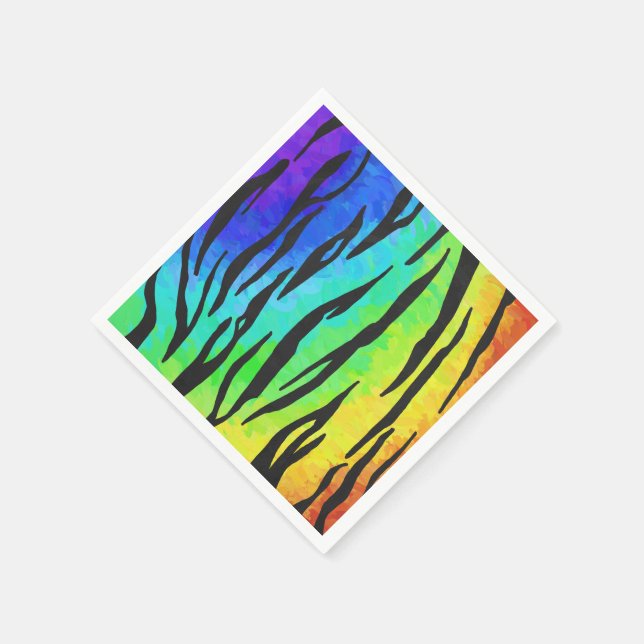 Serviette En Papier Tigre Noir et Impression Arc-en-Ciel (Coin)