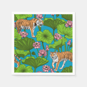Serviette En Papier Tigres dans l'étang rose lotus