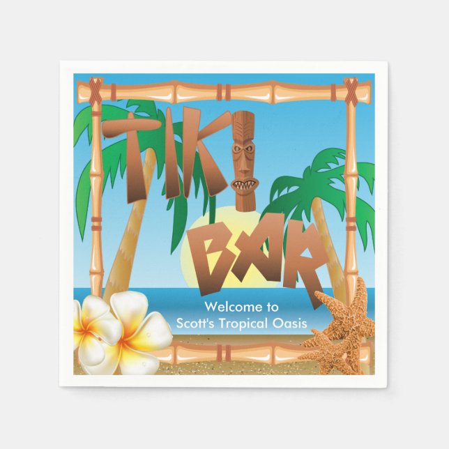 Serviette En Papier Tiki Bar - Une Oasis Tropicale (Devant)