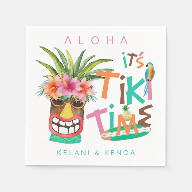 Serviette En Papier Tiki Luau | Typographie tropicale (Devant)