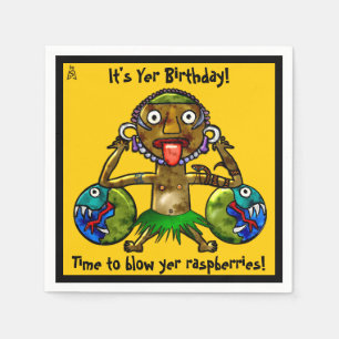 Serviette En Papier Tiki Party Funny Design on Yellow (Personnalisé)