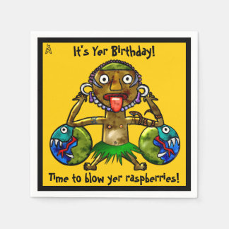 Serviette En Papier Tiki Party Funny Design on Yellow (Personnalisé)