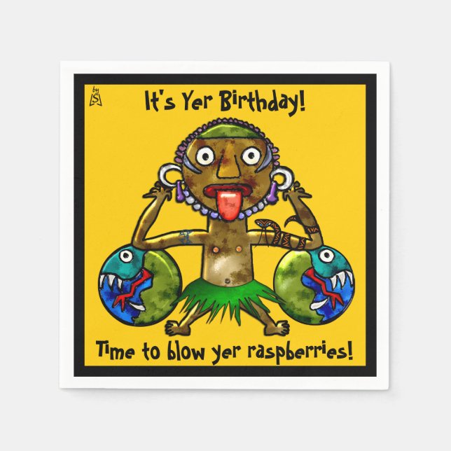 Serviette En Papier Tiki Party Funny Design on Yellow (Personnalisé) (Devant)