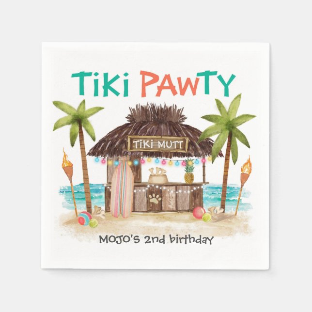 Serviette En Papier Tiki Pawty Tropical Beach Surf Animaux de compagni (Devant)