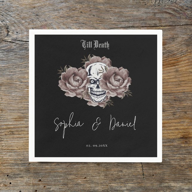 Serviette En Papier Till Death Purple Floral Crâne gothique Mariage (Créateur téléchargé)