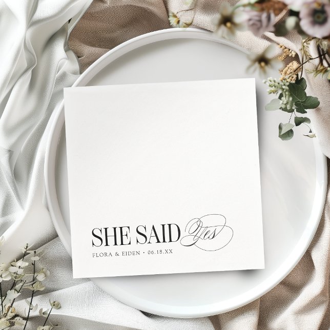 Serviette En Papier Timeless Typography She Said Yes Engagement Party (Timeless Typography She Said Yes Engagement Party Napkins)