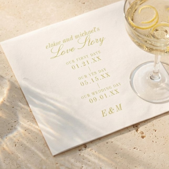Serviette En Papier Timeline de Mariage Chartreuse d'une Histoire d'Am (Classic Love Story Timeline Chartreuse Wedding Napkins
)