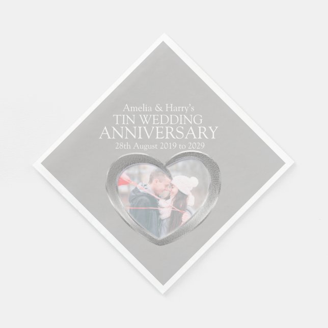 Serviette En Papier Tin 10e anniversaire coeur photo noms serviettes (Coin)