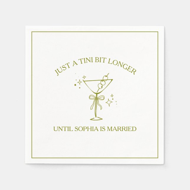 Serviette En Papier "Tini Bit Longer" Sale Martini Olive Bachelorette (Devant)