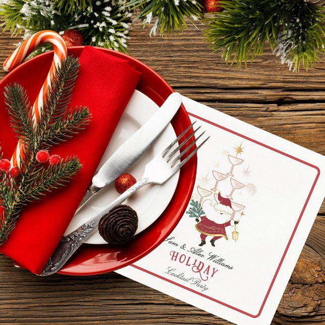 Serviette En Papier Tini Bit Merry Martini Office Christmas Santa (Christmas Cocktail Champagne Tower Party  )