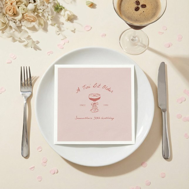 Serviette En Papier Tini Bit Older Espresso Martini Scribble Birthday (a tini bit older pink and red paper napkin with hand-drawn espresso martini)