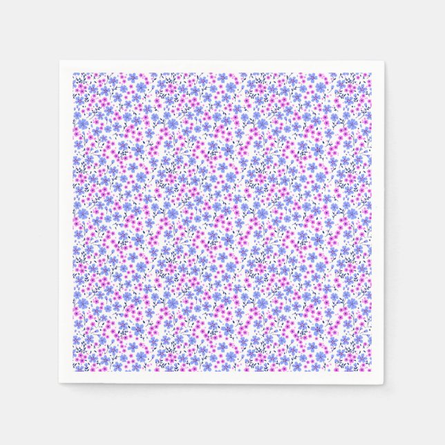 Serviette En Papier Tiny cute white blue pink floral pattern (Devant)
