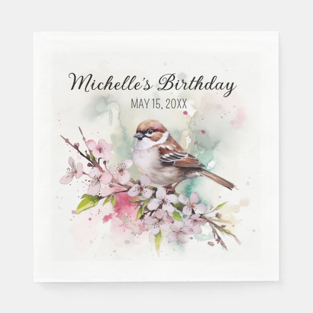 Serviette En Papier Tiny Sparrow Cherry Blossoms Printemps Anniversair (Devant)