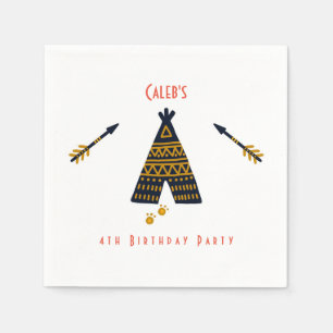 Serviette En Papier Tipi Bleu & Or Boho pour tout âge Fête d'anniversa
