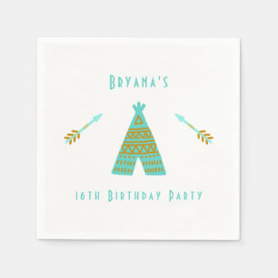 Serviette En Papier Tipi Moderne Turquoise, sarcelle et or pour une Fê