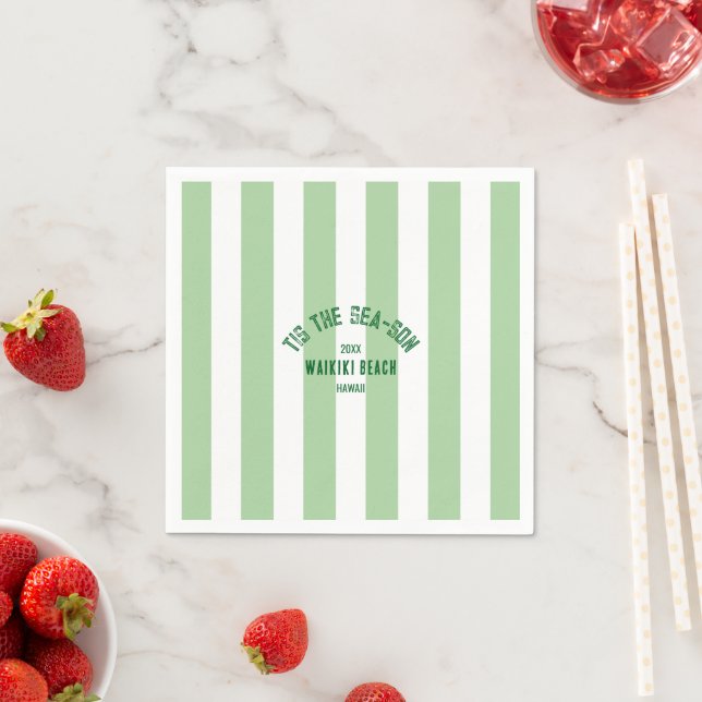 Serviette En Papier Tis SeaSon Custom Beach Christmas Green Stripe (En situation)