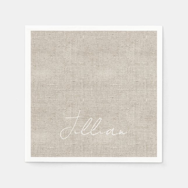 Serviette En Papier Tissu en lin beige foncé Blanc NOM intemporel (Devant)