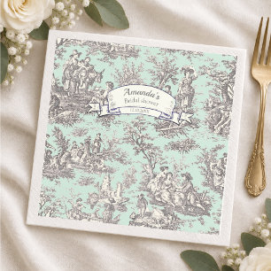 Serviette En Papier Tissu floral vintage gris menthe toile de Jouy