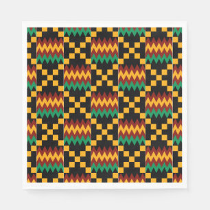 Serviette En Papier Tissu Kente noir, vert, rouge et jaune